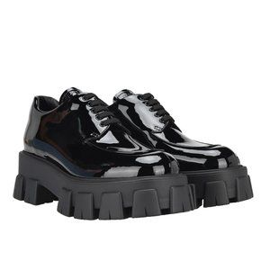 Authentic Prada Monolith Derby Shoes in Patent Black